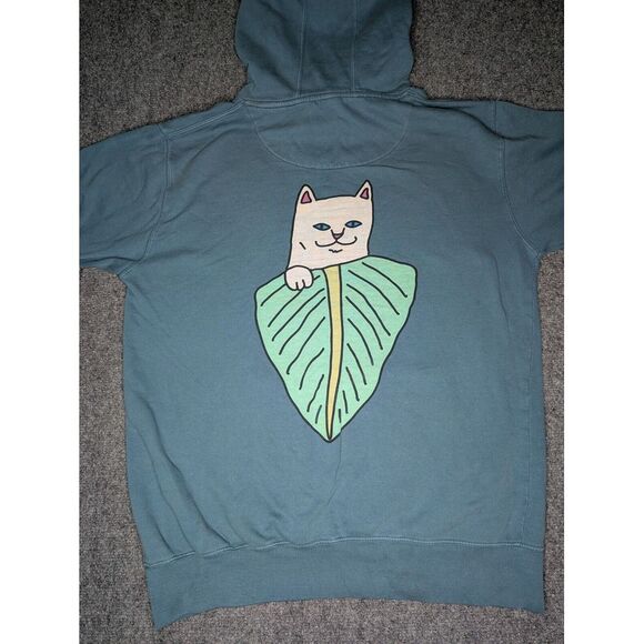 Rip N Dip Hoodie Mens Medium Blue Cat Leaf Pullover Pockets Preowned READ/ FLAWS - Picture 1 of 11